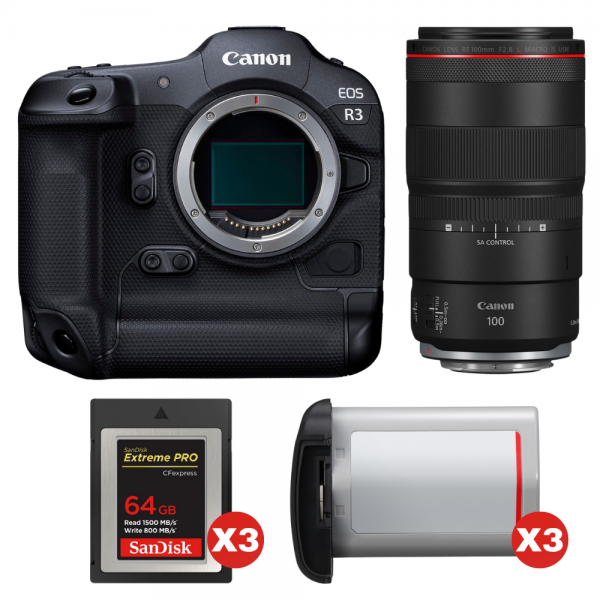 Canon EOS R3 + RF 100mm f/2.8 L Macro IS USM + 3 SanDisk 64GB Extreme PRO CFexpress Type B + 3 Canon LP-E19-1