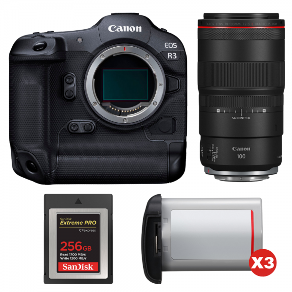 Canon EOS R3 + RF 100mm f/2.8 L Macro IS USM + 1 SanDisk 256GB Extreme PRO CFexpress Type B + 3 Canon LP-E19-1
