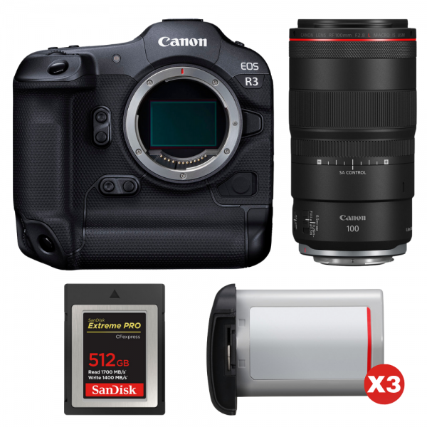 Canon EOS R3 + RF 100mm f/2.8 L Macro IS USM + 1 SanDisk 512GB Extreme PRO CFexpress Type B + 3 Canon LP-E19-1