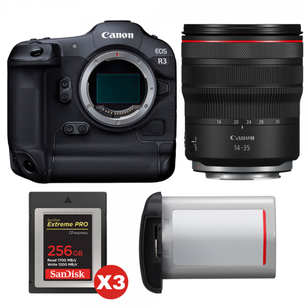 Canon EOS R3 + RF 14-35mm f/4 L IS USM + 3 SanDisk 256GB Extreme PRO CFexpress Type B + Canon LP-E19-1