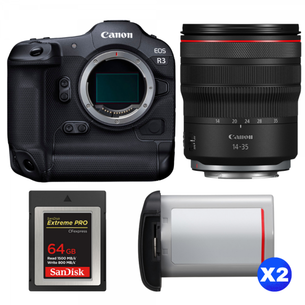 Canon EOS R3 + RF 14-35mm f/4 L IS USM + 1 SanDisk 64GB Extreme PRO CFexpress Type B + 2 Canon LP-E19-1