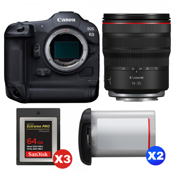 Canon EOS R3 + RF 14-35mm f/4 L IS USM + 3 SanDisk 64GB Extreme PRO CFexpress Type B + 2 Canon LP-E19-1