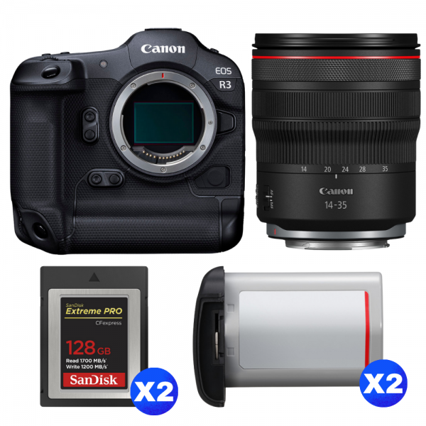 Canon EOS R3 + RF 14-35mm f/4 L IS USM + 2 SanDisk 128GB Extreme PRO CFexpress Type B + 2 Canon LP-E19-1