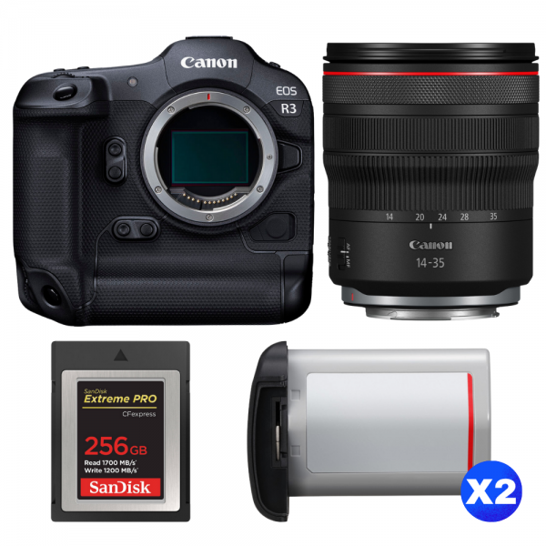 Canon EOS R3 + RF 14-35mm f/4 L IS USM + 1 SanDisk 256GB Extreme PRO CFexpress Type B + 2 Canon LP-E19-1
