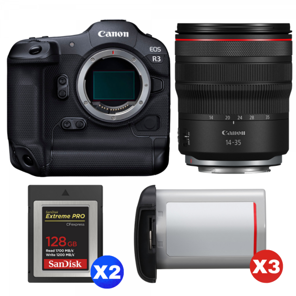 Canon EOS R3 + RF 14-35mm f/4 L IS USM + 2 SanDisk 128GB Extreme PRO CFexpress Type B + 3 Canon LP-E19-1