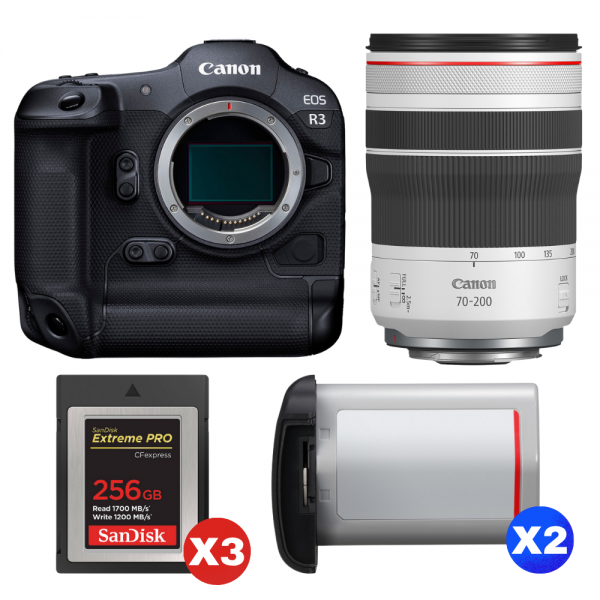 Canon EOS R3 + RF 70-200mm f/4 L IS USM + 3 SanDisk 256GB Extreme PRO CFexpress Type B + 2 Canon LP-E19-1