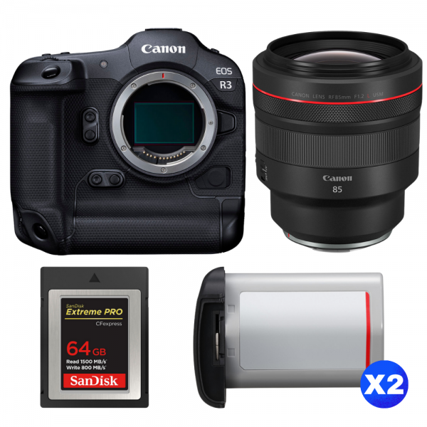 Canon EOS R3 + RF 85mm f/1.2 L USM + 1 SanDisk 64GB Extreme PRO CFexpress Type B + 2 Canon LP-E19-1
