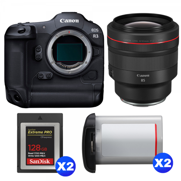 Canon EOS R3 + RF 85mm f/1.2 L USM + 2 SanDisk 128GB Extreme PRO CFexpress Type B + 2 Canon LP-E19-1