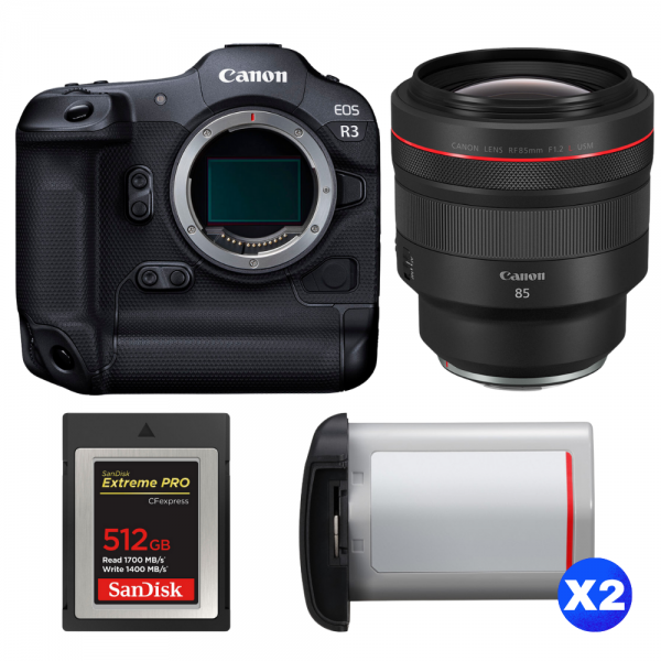 Canon EOS R3 + RF 85mm f/1.2 L USM + 1 SanDisk 512GB Extreme PRO CFexpress Type B + 2 Canon LP-E19-1