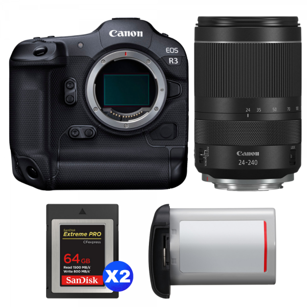 Canon EOS R3 + RF 24-240mm f/4-6.3 IS USM + 2 SanDisk 64GB Extreme PRO CFexpress Type B + Canon LP-E19-1