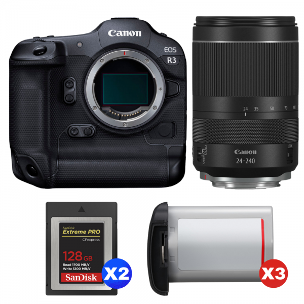 Canon EOS R3 + RF 24-240mm f/4-6.3 IS USM + 2 SanDisk 128GB Extreme PRO CFexpress Type B + 3 Canon LP-E19-1