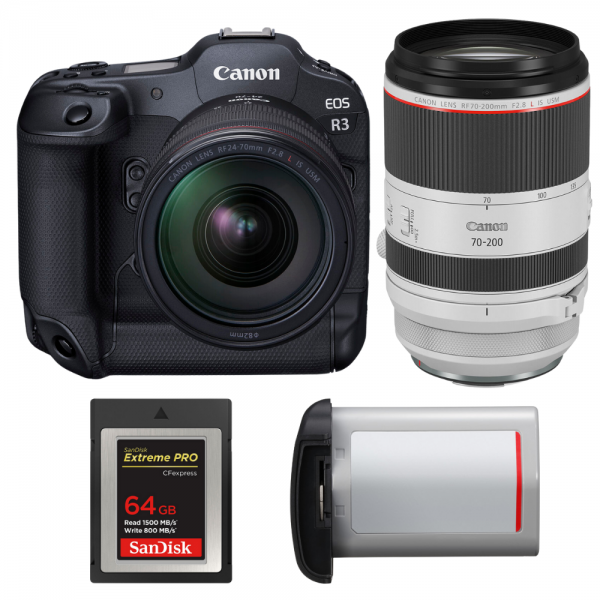 Canon EOS R3 + RF 24-70mm f/2.8 L IS USM + RF 70-200mm f/2.8 L IS USM + 1 SanDisk 64GB Extreme PRO CFexpress Type B + Canon LP-E