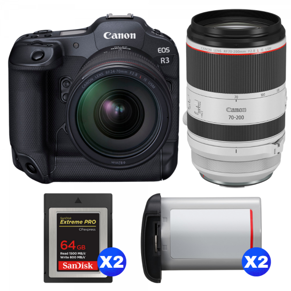 Canon EOS R3 + RF 24-70mm f/2.8 L IS USM + RF 70-200mm f/2.8 L IS USM + 2 SanDisk 64GB Extreme PRO CFexpress Type B + 2 Canon LP