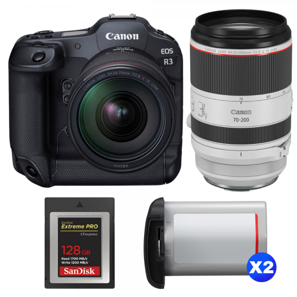 Canon EOS R3 + RF 24-70mm f/2.8 L IS USM + RF 70-200mm f/2.8 L IS USM + 1 SanDisk 128GB Extreme PRO CFexpress Type B + 2 Canon L