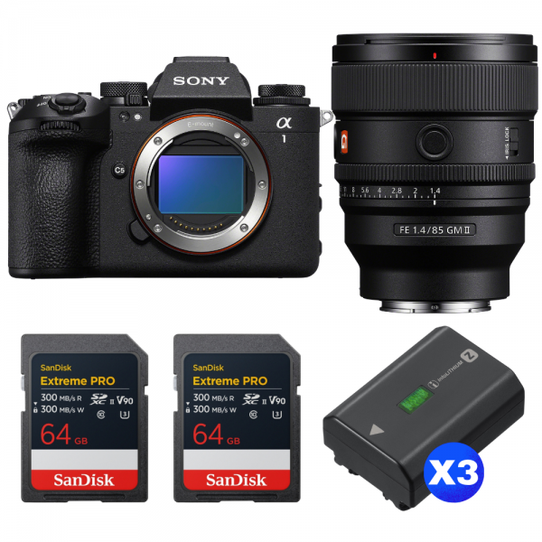 Sony alpha 1 II + FE 85mm f/1.4 GM II + 2 SanDisk 64GB Extreme PRO UHS-II SDXC + 3 Sony NP-FZ100-1