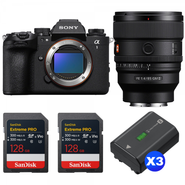 Sony alpha 1 II + FE 85mm f/1.4 GM II + 2 SanDisk 128GB Extreme PRO UHS-II SDXC + 3 Sony NP-FZ100-1