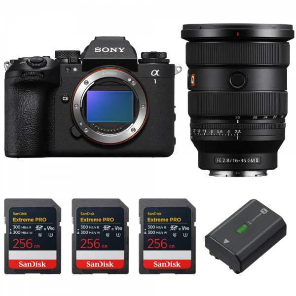 Sony alpha 1 II + FE 16-35mm f/2.8 GM II + 3 SanDisk 256GB Extreme PRO UHS-II SDXC + Sony NP-FZ100-1