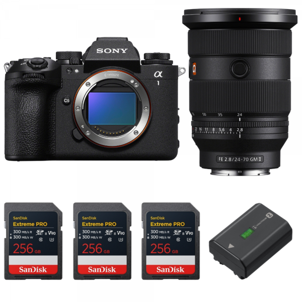 Sony alpha 1 II + FE 24-70mm f/2.8 GM II + 3 SanDisk 256GB Extreme PRO UHS-II SDXC + Sony NP-FZ100-1