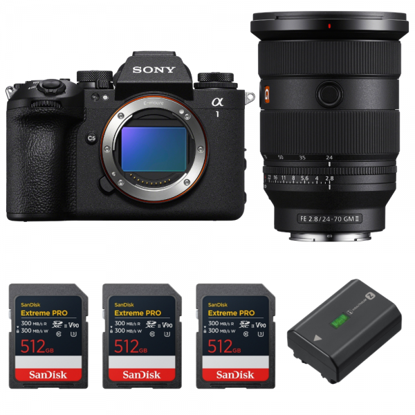 Sony alpha 1 II + FE 24-70mm f/2.8 GM II + 3 SanDisk 512GB Extreme PRO UHS-II SDXC + Sony NP-FZ100-1