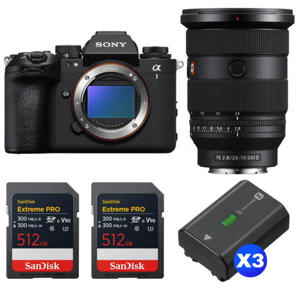 Sony alpha 1 II + FE 24-70mm f/2.8 GM II + 2 SanDisk 512GB Extreme PRO UHS-II SDXC + 3 Sony NP-FZ100-1